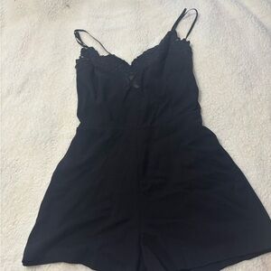 Elegant Black Lace Trim Romper